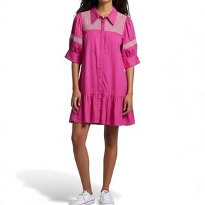 LaRoque Cotton Poplin A-Line Mini Dress Pink Size XL